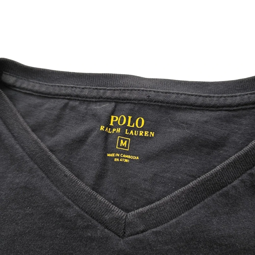 Polo Ralph Lauren T-Shirt Mens M‎ Navy Blue V-Neck Minimalist Cotton Pony Logo